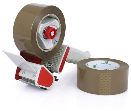 BOMEI PACK Marron Ruban d’emballage 100m x 48mm pour emballage -2 rouleaux avec dévidoir,impression adhésif fort pour colis, entrepôt, e-commerce