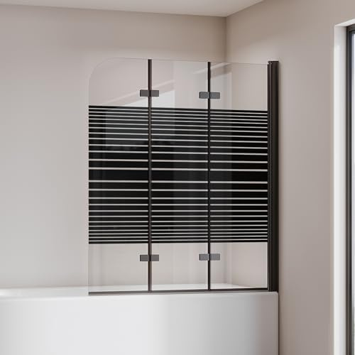 Cozynest Duschwand für Badewanne 120x140cm 3-teilig Badewannenwand | Gestreift Duschtrennwand mit 6mm ESG Sicherheitsglas,platzsparend,Heb-/Senk-Funktion,Rahmenlos