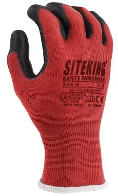 SITE KING PU Palm Work Gloves 12 Pairs – Safety Grip Gloves for Precision Tasks, Construction, Warehouse & Gardening – Breathable, Durable (Red, L)