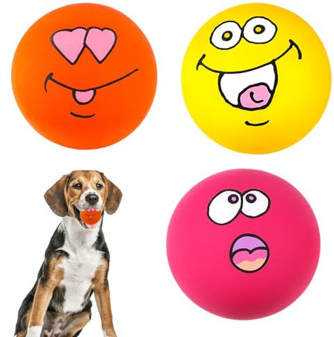 QhgPnt Squeaky Dog Ball Toys, 3 Pack High Bounce Latex Puppy Balls for Small and Medium Dogs, Teething Relief and Anxiety Reduction, 5.5 cm Interactive Fetch Toys for Indoor Outdoor Water Play