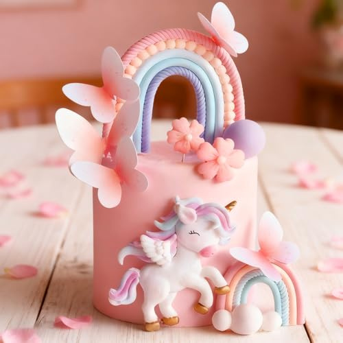 HENGBIRD Einhorn Tortendeko Geburtstag Set, Einhorn Geburtstagsdeko Deko Geburtstag mit Regenbogen,Tortendeko Mädchen für Einhorn Topper Torte, Party & Kuchen Dekoration