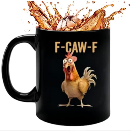 OLYGEE F-Caw-F Funny Chicken Mug, F Caw F Ceramic Cup, Funny Chicken Humor Ceramic, Gift for Men, Women Coffee Cups 16oz(no Sound) (Black)