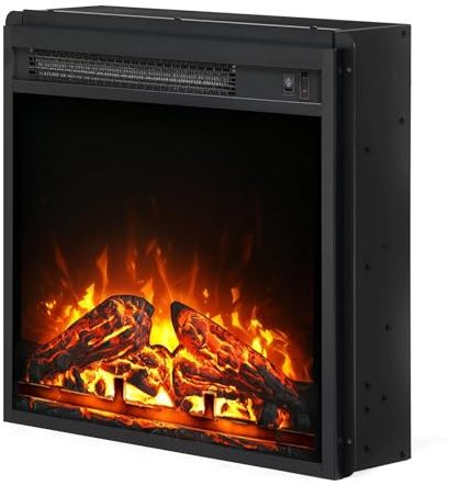 Insert de cheminée électrique de 45,7 cm, Chauffage de cheminée encastré avec Effet de Flamme 3D réaliste, luminosité à 5 Niveaux et minuterie de 8 Heures, pour Chambre à Coucher, Salon, Bureau