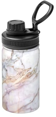 Bouteille d'eau isotherme en acier inoxydable avec motif marbré rose et blanc, 355 ml, pour l'école, l'extérieur