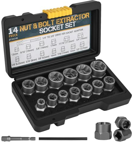 PYserne 14 PCS Bolt Extractor Set, Locking Wheel Nut Removal Tool with Socket Adapter Bar Impact Bolt Lug Nut Remover Kit for Removing Damaged,Rusted,Rounded-Off Bolts