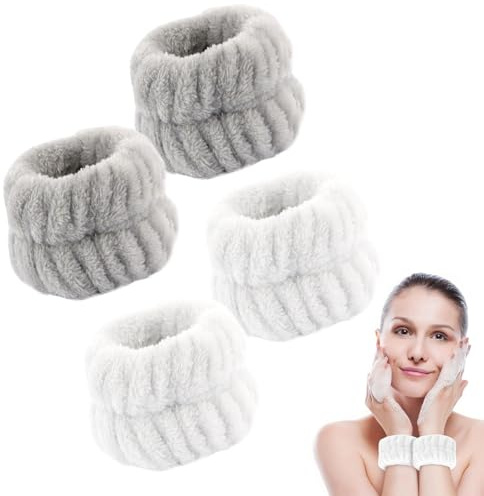 4 Pezzi Fasce da Polso Assorbenti Dell'acqua, Fascia Spa per Viso e Bende da Polso per Lavaggio, Fascie da Polso Antisudore per Donne e Ragazze, Cura della Pelle del Viso e Trucco per Polso