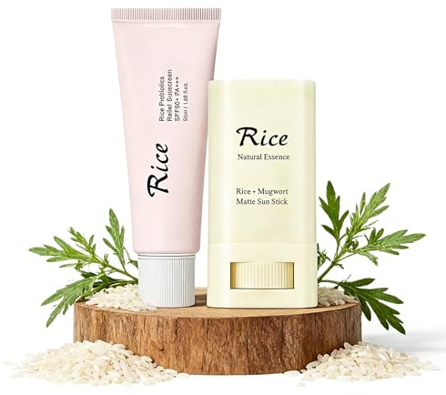 Rice Sunscreen SPF 50 + Matte Sun Stick, Soothing Rice Suncream Factor 50 for Sensitive Skin, Lightweight & Non-Greasy Korean Sunscreen Stick for Face & Body, No White Cast, 2PCS