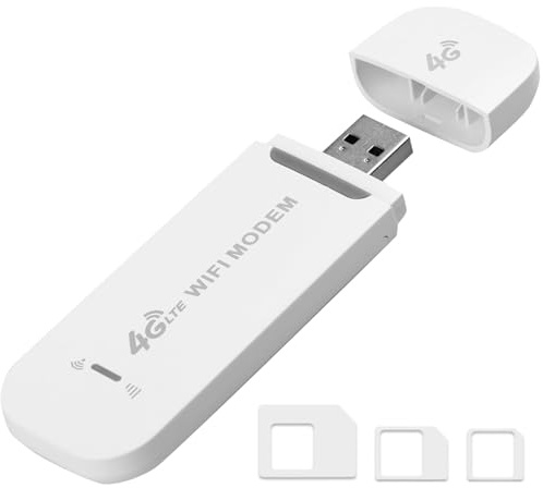 4G USB Modem Dongle 150Mbps with SIM Card Slot for Phones Laptops Cars | Multi-Network FDD TDD WCDMA TD-SCDMA | Secure WiFi Hotspot | USB Powered Pocket | Default SSID and Password | Compact