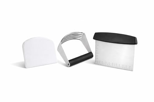 Brown Feather Dough Cutter Blender and Scraper - 3Pcs Scrapers Dough Cutting Board for Bread Chocolate & Pastry, Stainless Steel Kitchen Tool for Food Cutter, Baking & Pizza Bench Cutters with Good