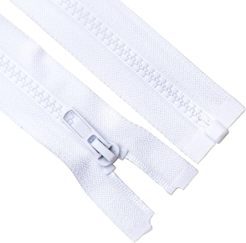 Sawoake #5 2 Stück 25 cm Teilbare Reißverschlüsse Weiß – Kunststoff Zipper zum Nähen für Jacken, Mäntel, Taschein – DIY Nähzubehör & Schneiderbedarf
