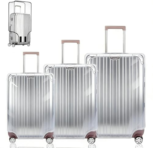 Cnwinu 3 Stück Kofferschutzhülle Transparent, PVC Koffer Schutzhülle, Wasserdichte, Staubdichte und Kratzfeste Kofferhülle Kofferschutzhülle, Wiederverwendbare Kofferüberzug Schutzhülle(20+24+28 Zoll)