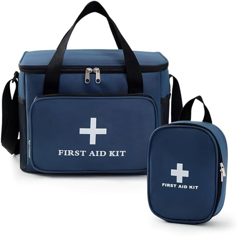 2 Piezas Botiquin de Primeros Auxilios, Bolsa Botiquin Viaje Gran Capacidad, Kit de Primeros Auxilios con Correa, Maletin Medico Multiusos, Botiquín para Viajar Casa Oficina Viajes, Azul