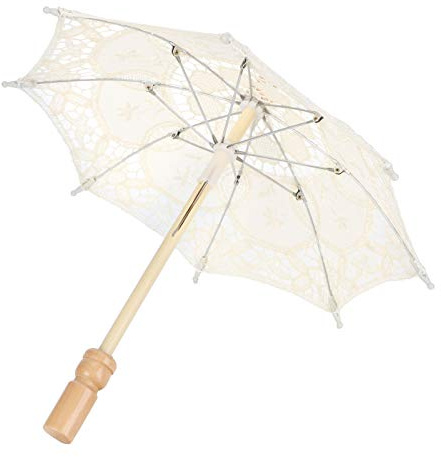Dioche Sombrilla de Mano Sombrilla Nupcial de Boda para Mujer para Fotografía, Disfraces y Suministros para Fiestas, Elegante Paraguas Decorativo Beige