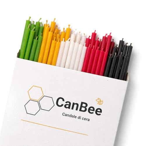 50 Candele Multicolore in Cera d’Api Naturale - 16 cm x 5 mm – 40 Minuti - Senza Fumo - Stoppino in Cotone - Per Equilibrio Quotidiano, Meditazione, Yoga, Relax, Rituali – CanBee