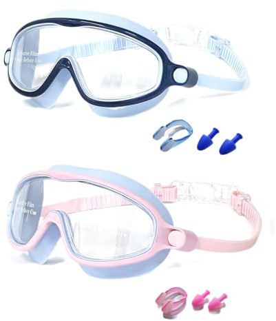 Swimbi Splsh Vision Occhialini Blumi Baby Splashyeyes per bambini, anti-appannamento e UV, occhialini da nuoto con tappi per le orecchie e clip per il naso, maschera da nuoto per bambini dai 3 ai 14