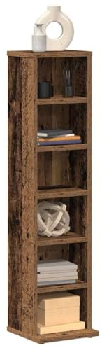 QUAHEAS Estantería para CD, aspecto de madera envejecida, 21 x 20 x 88 cm, con mucho espacio de almacenamiento, versátil como consola multimedia, estante HiFi, aparador o almacenamiento en el salón y
