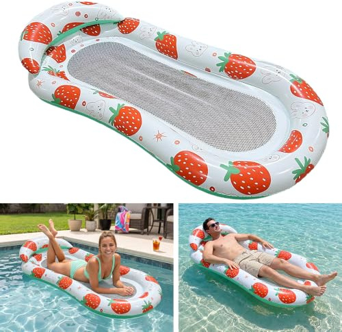 Inflatable Floating Lounge Chair for Adults,Pool Float with Adjustable Backrest, Foldable Portable Water Recliner Bed Fast Inflatable for Pool Lake Beach Sunbathing Summer Water Activities (B)