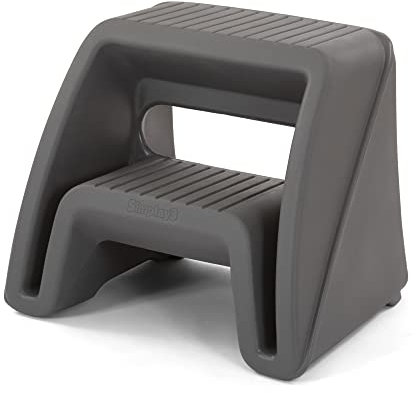 Simplay3 Handy Home Step Stool Plastic Two-Step Stool Seat - Indoor or Outdoor Use - 15.5 x 19 x 16 - Gray, Made in USA