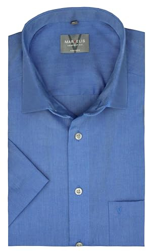 Marvelis Chambray Hemd Halbarm, Hellblau, Blau, Grau, Comfort Fit, Bügelfrei, Knitterfrei, 100% Baumwolle, New Kent Kragen, Kurzarm 1/2 (Blau, 44)