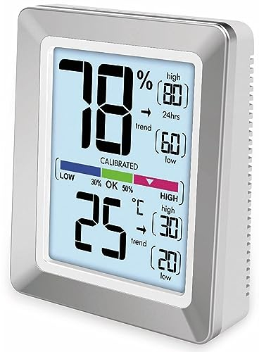 Technoline Wetterstation, Raumklimastation mit moderne Front, farbige Anzeige, Touchsensor für Beleuchtung, Silber, 73 x 89 x 27 mm