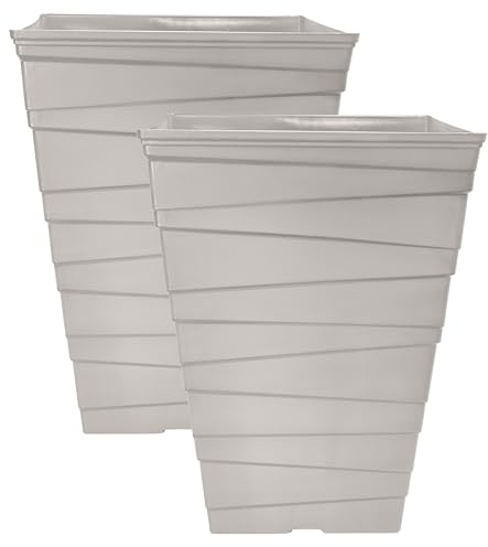 Muddy Hands 2 x 30 Litre Beige Grey Large Plastic Plant Pots Outdoor Garden Tall Square Flower Tree Planters