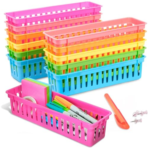 Juvale 12 Pack Stationery Storage Baskets, Plastic Pen Holders in 6 Colours, 25 x 7 x 6 cm