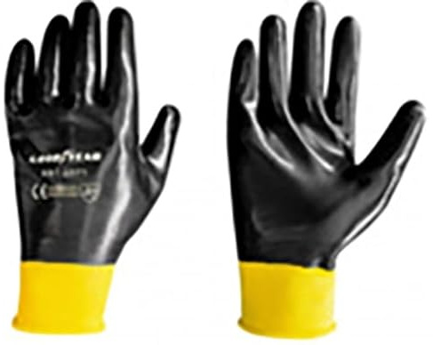 Goodyear guanti in nitrile taglia 10 colore nero con fascia gialla, guanti da lavoro