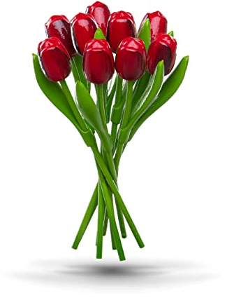 Bouquet di Tulipani in Legno Rosso Melanzana - 9 Fiori, Altezza 34 cm, Dipinto a Mano - Festa della Mamma - Made in Holland