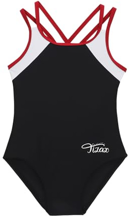 TIZAX Baddräkt i ett stycke med korsade remmar för barn, flickor, ”rashguard”, UPF 50+, snabbtorkande, 4 år
