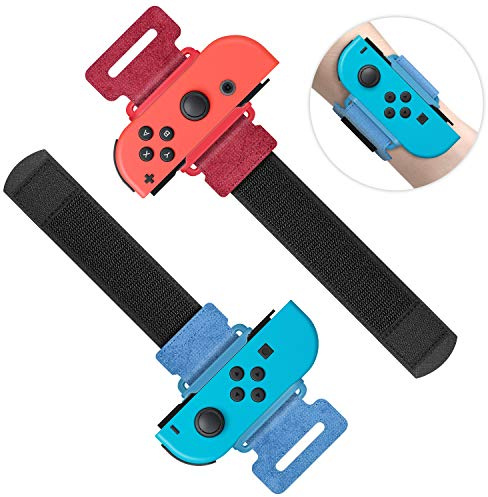 Wrist Bands for Just Dance 2026 2025 2024 2023 2022 2021 2020 for Switch & OLED Model, Comfortable Adjustable Elastic Strap for Switch Controller, Two Size for Adults and Children, 2 Pack (Red & Blue)