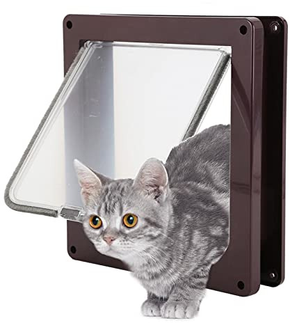 Gattaiola Porta Basculante Per Gatti E Cani Entrata E Uscita Controllabile,Porta Scorrevole Per Finestra Di Sicurezza Per Animale Domestico, Con Chiusura Magnetica A 4 Vie Per Gatti,Marrone,XL