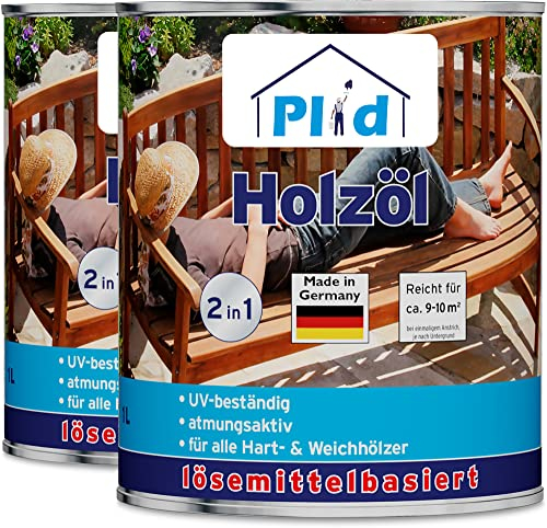 Plid® Holzöl Pflegeöl Holzschutz Imprägnieröl Gartenmöbel Teakholzöl Holzlasur Holzschutzöl Holzpflegeöl Holz Öl Außen zum Holzschutz für alle Hart- und Weichhölzer Farblos 2 L