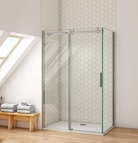 Aica Sanitär Duschkabine Schiebetür Duschabtrennung Duschwand 100x90cm mit 8mm Nano Glas 195cm Höhe