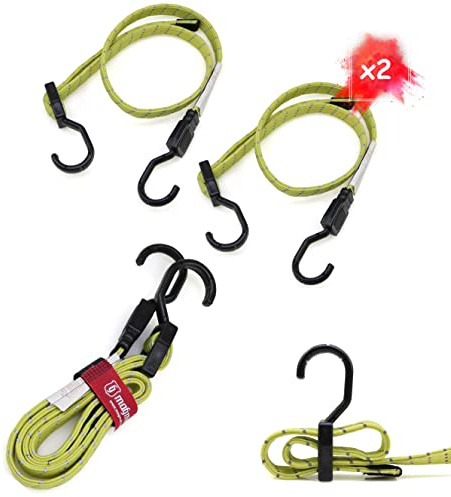 MAGMA 2 Flache Spannseile mit Haken 1m. Reflektierend. Spanngurte für Gepäck, Plane, Zelt, Boot, Fahrrad, Anhänger & LKW Wasserdicht & robust. Camping, Dachträger, Anhänger & Ladung. Gelb