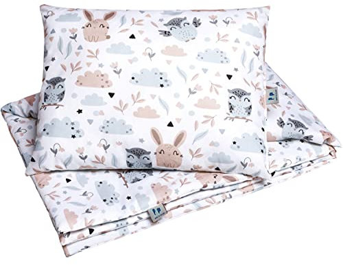 Pepi Baumwolle Kissen und Decken Set 30x40cm und 75×100cm - Allergiker Bettdecke und Kissen Bettenset Kinderdecke - Kinder Decke und Kissen Forest Friends
