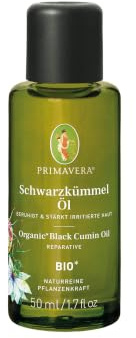 PRIMAVERA Pflegeöl Schwarzkümmelöl bio* 50 ml – naturreine Pflanzenkraft – Glasflasche – Aromaöl, Körperöl, Naturkosmetik – schützend, reizlindernd, stärkend, begleitend bei Neurodermitis – vegan