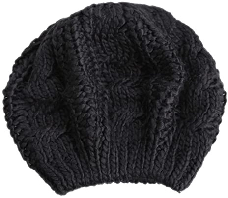 tcax Baskenmütze Damen Warme Winter-Damen-Baskenmütze, Gestrickte Baggy-Mütze, Mehrfarbige Skimütze, Einfarbig, Große Knospen, Twist-Ball-Strickmütze, Schwarz, Einheitsgröße
