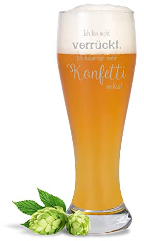 JUNIWORDS Weizenbierglas mit Gravur, Ich bin nicht verrückt. Ich habe nur mehr Konfetti im Kopf, Bierglas (1008831)