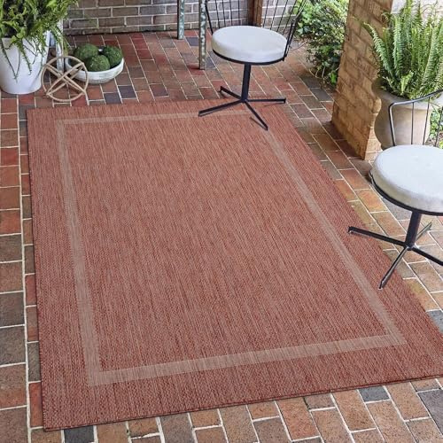 Carpetsale24 Alfombra Exterior Interior Resistente a la Intemperie, Impermeable 120 x 170 cm Rojo - Alfombra de Cocina de Tejido Plano, Unicolor - Alfombras Exterior para Balcón, Terraza y Jardín