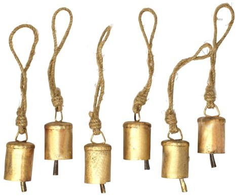 ISTOVO 6 Hängende Glocken im Vintage-Stil, Handgefertigte Metall Kuhglocken mit Kordel zu Weihnachten oder Anderes