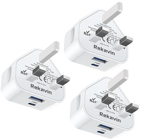 3 Pack USB C Fast Charge Plugs,For Apple iPhone Plug Dual Port Type C Wall Charger Micro USB Plug UK Charging for iPhone 17/16/15/14 Pro/14 Pro Max/13 Pro Max/12 Pro/11 Pro/iPad(Cable Not Included)