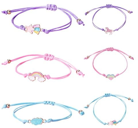 JTMKYO 6-Piece Children's Rainbow Bracelets, Cute Hand-Woven Friendship Bracelets, Adjustable for Birthday Gifts