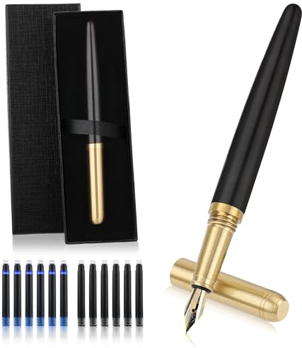 Cobee Handgefertigtes Holz Füllfederhalter Set, Vintage Luxus Holz 0,5 mm Feine Spitze Glatter Schreibstift mit 12 2,6 mm Tintenpatronen und Geschenkbox für Journaling Kalligraphie Zubehör (A)