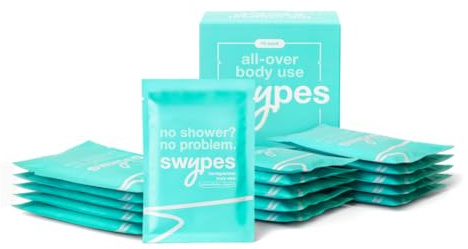 Swypes Large Body Wipes for Adults No Shower - 15 Pack Shower Wipes, 100% Biodegradable Dual-Sided Cleansing Wet Wipes for Adults with Vitamin E for Face & Body, Perfect for Gym, Travel & Camping