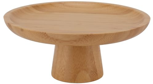 BEIJIALY Wood Fruit Bowl With Pedestal - Simple Tall Round High Cake Tray, Solid Wood Decorative Bowl for Kitchen Counter (Stainless Steel Color)