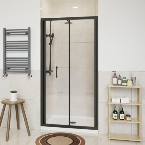 NRG 1100 x 1900mm Bathroom Bi- Fold Shower Door Shower Enclosures Black Framed 6mm Glass