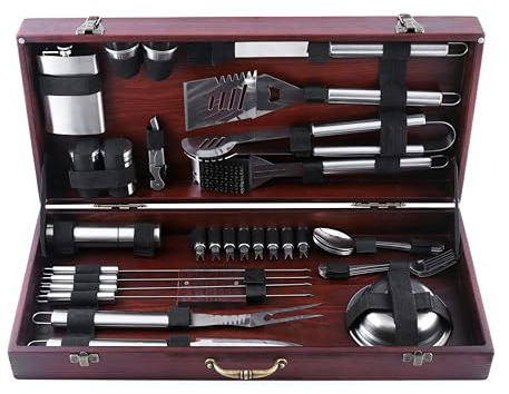 39-teiliges Grillzubehör für Outdoor-Grillen, Outdoor-Grillzubehör für Grillen, Premium-Grillwerkzeug-Sets, Wengeholzkoffer, Grillutensilien-Set, Grillzubehör-Set, Grillzubehör