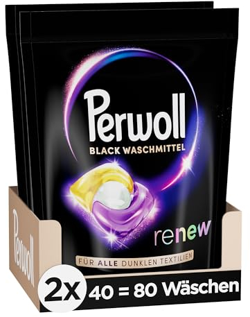 Perwoll Renew Caps Black Waschmittel 80 (2 x 40 Wäschen), All-in-1 Waschmittel Caps reinigen sanft und erneuern Farben & Fasern, für alle dunklen Textilien, mit Dreifach-Renew-Technologie