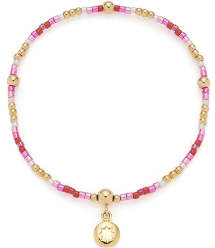 JEWELS BY LEONARDO Armband Ciao Solea • elastische Arm-Kette aus zylinderförmigen Glasperlen in rosa/pink und goldfarbenen Edelstahl-Kügelchen • 19 cm Länge • personalisierbarer Anhänger • 023915