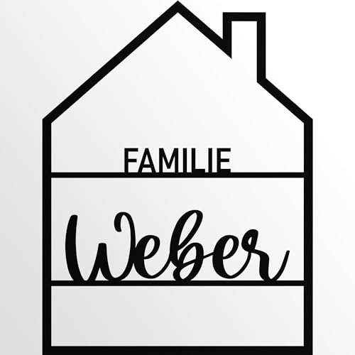 INDIGOS UG - Türschild - Schilder selbst gestalten - Aluverbundplatte - Haus Familie - schwarz - 60 cm - Wunschname - Namensschild - Schild personalisiert - Schild für Familie, Freunde, Geschenk